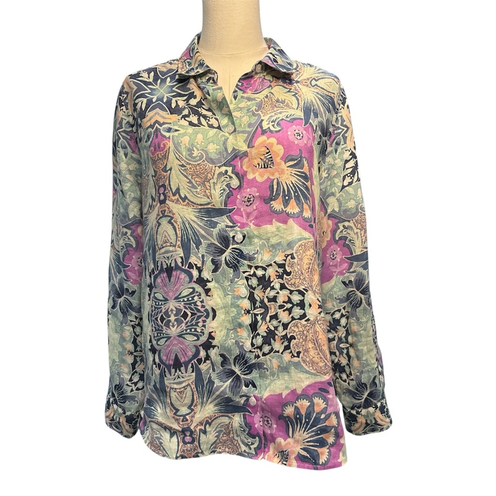 Chico’s Floral Print Paisley Women's Linen Top